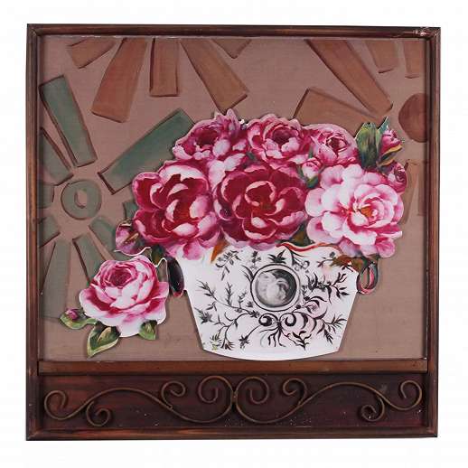 WOODEN WALL PAINTING W/PINK FLOWERS 50X3X50